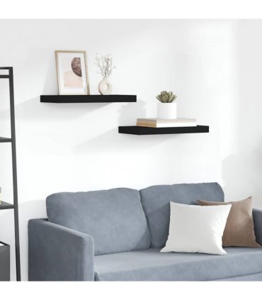 vidaXL Floating Wall Shelves 2 pcs Black 50x23.5x3.8 cm MDF
