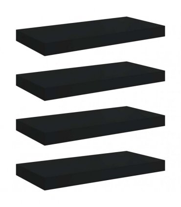 vidaXL Floating Wall Shelves 4 pcs Black 50x23.5x3.8 cm MDF