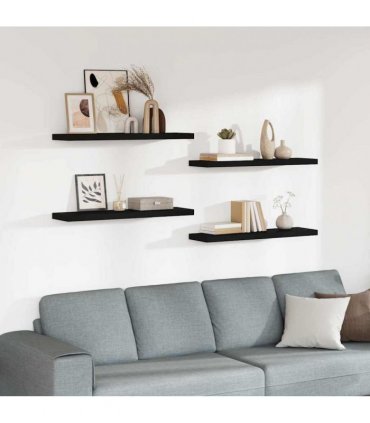 vidaXL Floating Wall Shelves 4 pcs Black 90x23,5x3,8 cm MDF