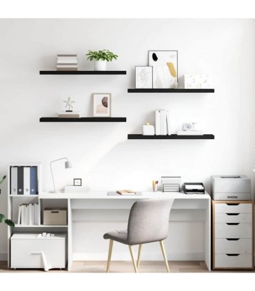 vidaXL Floating Wall Shelves 4 pcs Black 90x23,5x3,8 cm MDF