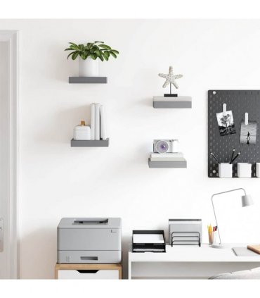 vidaXL Floating Wall Shelves 4 pcs Grey 23x23,5x3,8 cm MDF