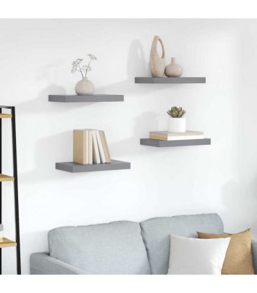 vidaXL Floating Wall Shelves 4 pcs Grey 40x23.5x3.8 cm MDF