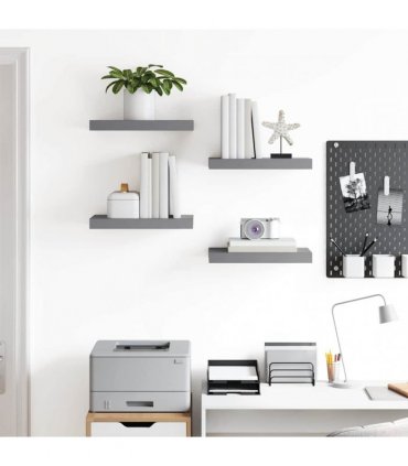 vidaXL Floating Wall Shelves 4 pcs Grey 40x23.5x3.8 cm MDF