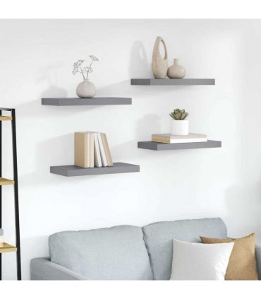 vidaXL Floating Wall Shelves 4 pcs Grey 50x23.5x3.8 cm MDF