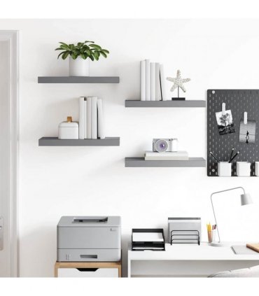 vidaXL Floating Wall Shelves 4 pcs Grey 50x23.5x3.8 cm MDF