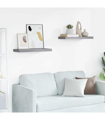 vidaXL Floating Wall Shelves 2 pcs Grey 60x23,5x3,8 cm MDF