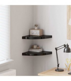 vidaXL Floating Corner Shelves 2 pcs High Gloss Black 35x35x3,8 cm MDF