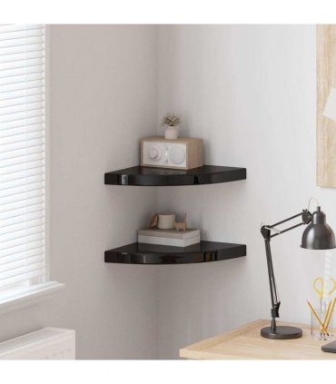 vidaXL Floating Corner Shelves 2 pcs High Gloss Black 35x35x3,8 cm MDF