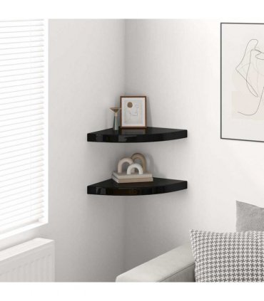 vidaXL Floating Corner Shelves 2 pcs High Gloss Black 35x35x3,8 cm MDF