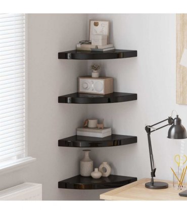 vidaXL Floating Corner Shelves 4 pcs High Gloss Black 35x35x3,8 cm MDF