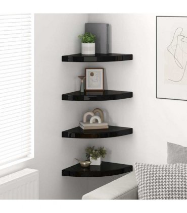 vidaXL Floating Corner Shelves 4 pcs High Gloss Black 35x35x3,8 cm MDF