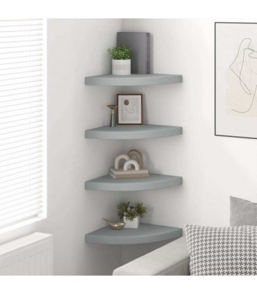 vidaXL Floating Corner Shelves 4 pcs Grey 35x35x3,8 cm MDF