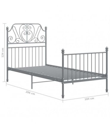 vidaXL Bed Frame without Mattress Grey Metal 100x200 cm