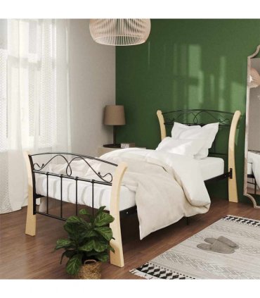 vidaXL Bed Frame without Mattress Black Metal 90x200 cm