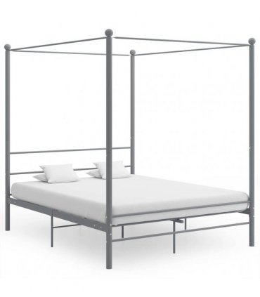 vidaXL Canopy Bed Frame without Mattress Grey Metal 160x200 cm