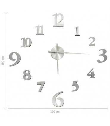 vidaXL 3D Wall Clock Modern Design Silver 100 cm XXL