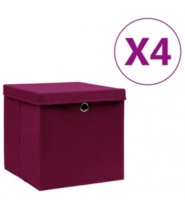 vidaXL Storage Boxes with Covers 4 pcs 28x28x28 cm Dark Red