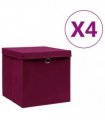vidaXL Storage Boxes with Covers 4 pcs 28x28x28 cm Dark Red