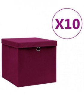 vidaXL Storage Boxes with Covers 10 pcs 28x28x28 cm Dark Red
