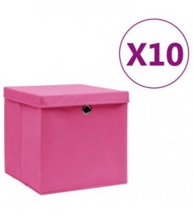 vidaXL Storage Boxes with Covers 10 pcs 28x28x28 cm Pink