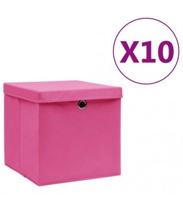 vidaXL Storage Boxes with Covers 10 pcs 28x28x28 cm Pink