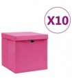 vidaXL Storage Boxes with Covers 10 pcs 28x28x28 cm Pink