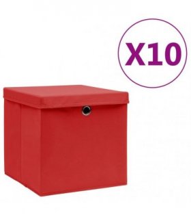 vidaXL Storage Boxes with Covers 10 pcs 28x28x28 cm Red