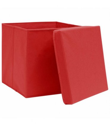 vidaXL Storage Boxes with Covers 10 pcs 28x28x28 cm Red