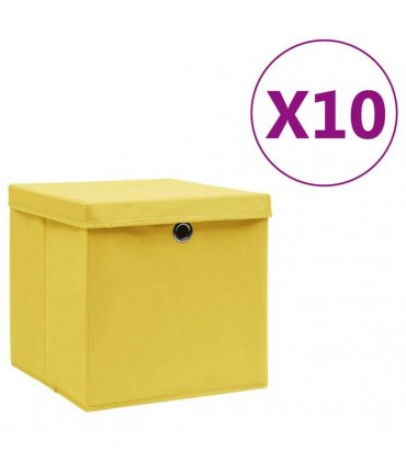 vidaXL Storage Boxes with Covers 10 pcs 28x28x28 cm Yellow