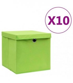 vidaXL Storage Boxes with Covers 10 pcs 28x28x28 cm Green
