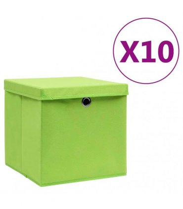 vidaXL Storage Boxes with Covers 10 pcs 28x28x28 cm Green