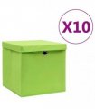 vidaXL Storage Boxes with Covers 10 pcs 28x28x28 cm Green