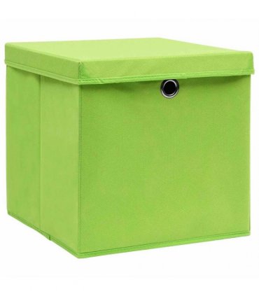 vidaXL Storage Boxes with Covers 10 pcs 28x28x28 cm Green