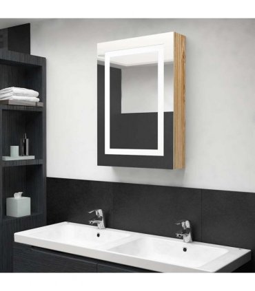 vidaXL LED Bathroom Mirror Cabinet Oak 50x13x70 cm