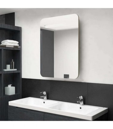 vidaXL LED Bathroom Mirror Cabinet Oak 60x11x80 cm