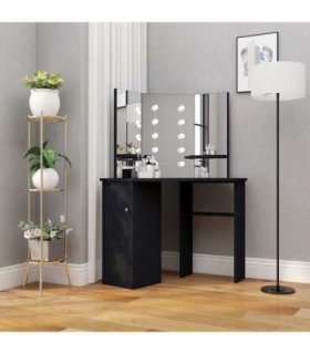 vidaXL Corner Dressing Table with LED Black 111x54x141,5 cm