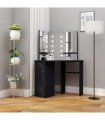 vidaXL Corner Dressing Table with LED Black 111x54x141,5 cm