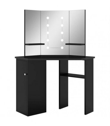 vidaXL Corner Dressing Table with LED Black 111x54x141,5 cm