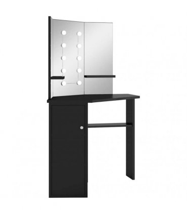 vidaXL Corner Dressing Table with LED Black 111x54x141,5 cm