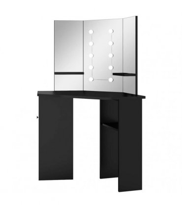 vidaXL Corner Dressing Table with LED Black 111x54x141,5 cm