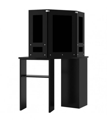 vidaXL Corner Dressing Table with LED Black 111x54x141,5 cm