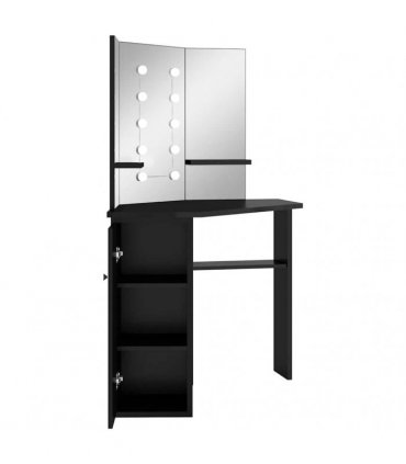 vidaXL Corner Dressing Table with LED Black 111x54x141,5 cm