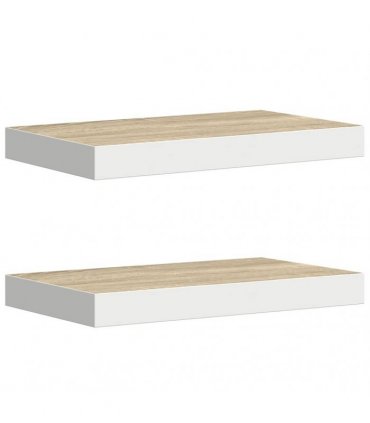 vidaXL Floating Wall Shelves 2 pcs Oak and White 50x23.5x3.8 cm MDF
