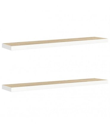 vidaXL Floating Wall Shelves 2 pcs Oak and White 120x23,5x3,8 cm MDF