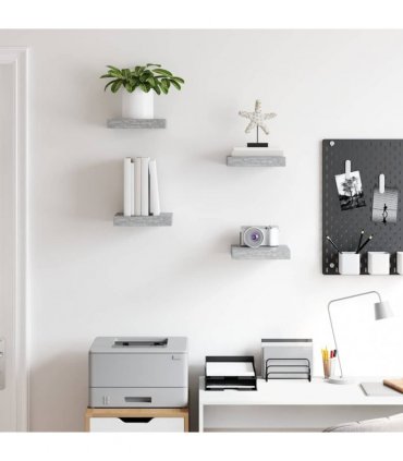 vidaXL Floating Wall Shelves 4 pcs Concrete Grey 23x23,5x3,8 cm MDF