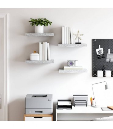 vidaXL Floating Wall Shelves 4 pcs Concrete Grey 40x23.5x3.8 cm MDF