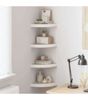 vidaXL Wall Corner Shelves 4 pcs Oak and White 25x25x3,8 cm MDF