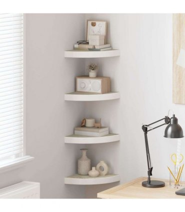 vidaXL Wall Corner Shelves 4 pcs Oak and White 25x25x3,8 cm MDF