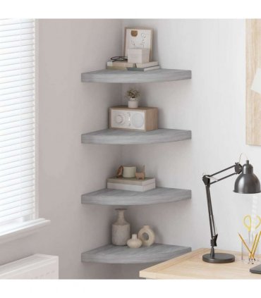 vidaXL Wall Corner Shelves 4 pcs Concrete Grey 35x35x3,8 cm MDF
