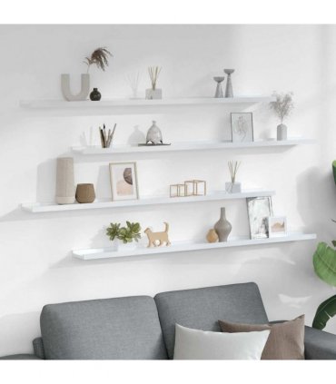 vidaXL Wall Shelves 4 pcs High Gloss White 115x9x3 cm